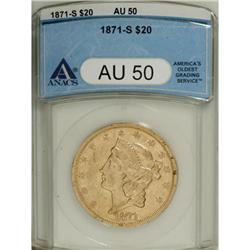 1871-S $20 AU50 ANACS.