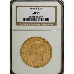 1871-S $20 AU55 NGC