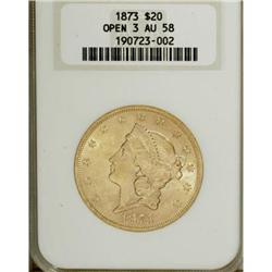 1873 $20 Open 3 AU58 NGC