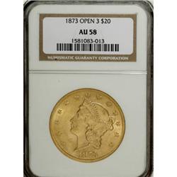 1873 $20 Open 3 AU58 NGC