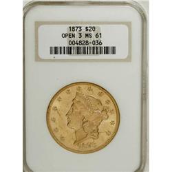 1873 $20 Open 3 MS61 NGC