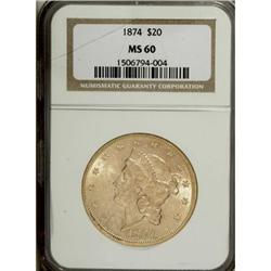1874 $20 MS60 NGC