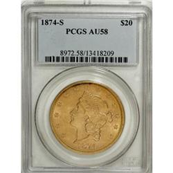 1874-S $20 AU58 PCGS