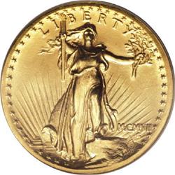 1907 $20 High Relief, Flat Rim Unc Details NCS