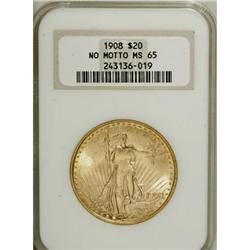 1908 $20 No Motto MS65 NGC