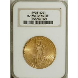 1908 $20 No Motto MS65 NGC