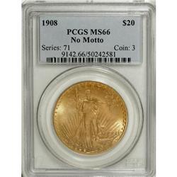 1908 $20 No Motto MS66 PCGS
