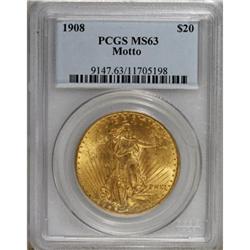 1908 $20 Motto MS63 PCGS