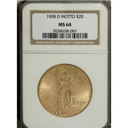 1908-D $20 Motto MS64 NGC