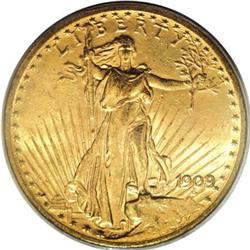 1909/8 $20 MS62 PCGS