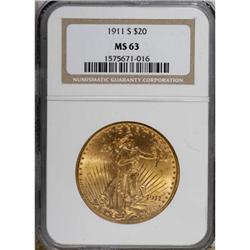 1911-S $20 MS63 NGC