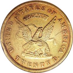 1853 $20 Assay Office, 900 Thous. AU50 NGC