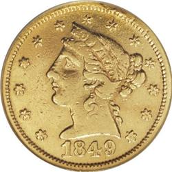 1849 $5 Moffat & Co. Five Dollar--Mount