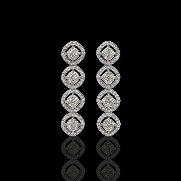 3.84 ctw Cushion Cut Diamond Micro Pave Earrings 18K White Gold - REF-337A5N