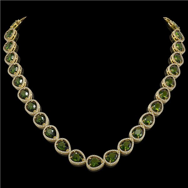 41.6 ctw Tourmaline & Diamond Micro Pave Halo Necklace 10k Yellow Gold - REF-768A4N