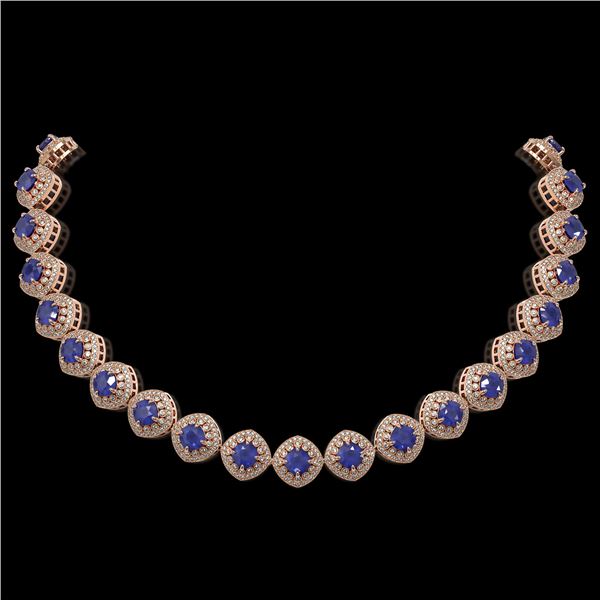 82.17 ctw Sapphire & Diamond Victorian Necklace 14K Rose Gold - REF-1800Y2X