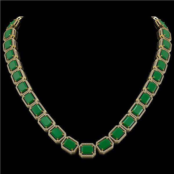 84.94 ctw Emerald & Diamond Micro Pave Halo Necklace 10k Yellow Gold - REF-1000H5R