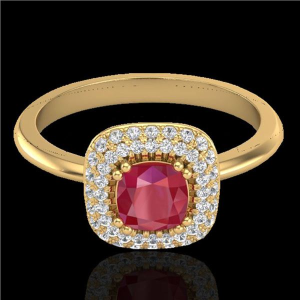 1.16 ctw Ruby & Micro Pave VS/SI Diamond Ring Halo 18k Yellow Gold - REF-80A2N