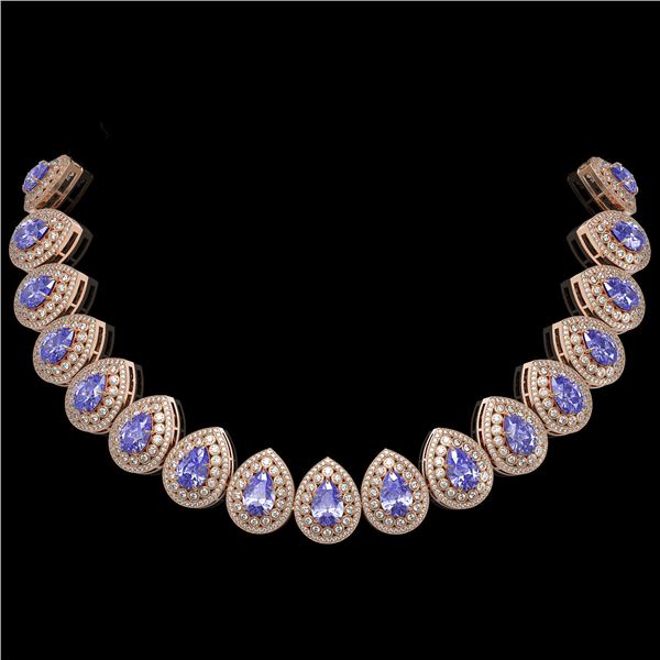 108.42 ctw Tanzanite & Diamond Victorian Necklace 14K Rose Gold - REF-5818R2K