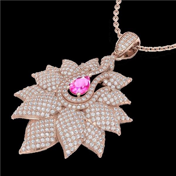 3 ctw Pink Sapphire & Micro Pave VS/SI Diamond Necklace 14k Rose Gold - REF-290H9R