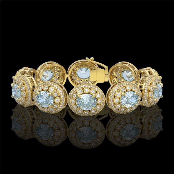 39.82 ctw Aquamarine & Diamond Victorian Bracelet 14K Yellow Gold - REF-1218W2H