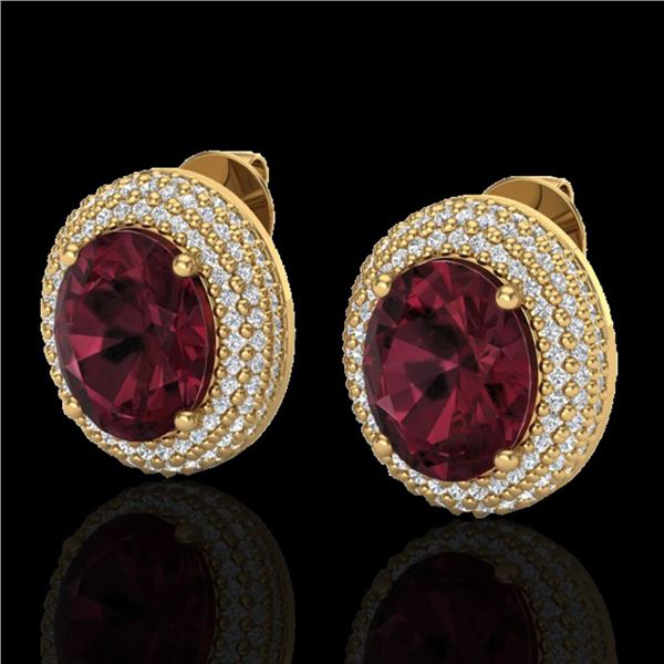 9 ctw Garnet & Micro Pave VS/SI Diamond Earrings 18k Yellow Gold - REF-153F5M