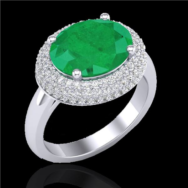 4.50 ctw Emerald & Micro Pave VS/SI Diamond Ring 18k White Gold - REF-119G6W