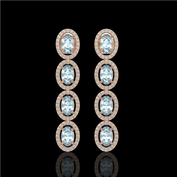 4.68 ctw Aquamarine & Diamond Micro Pave Halo Earrings 10k Rose Gold - REF-143X6A