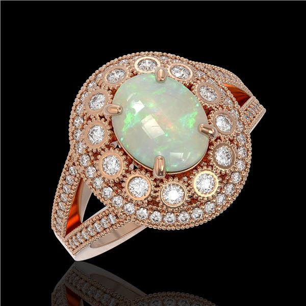 3.93 ctw Certified Opal & Diamond Victorian Ring 14K Rose Gold - REF-149R3K