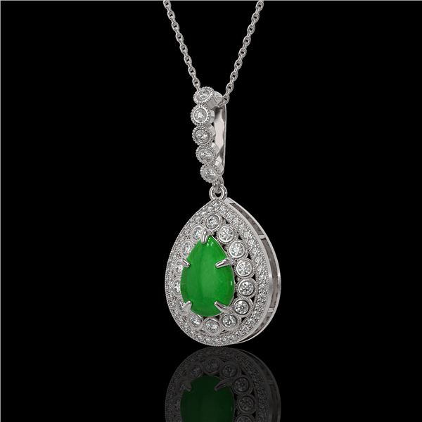 4.07 ctw Jade & Diamond Victorian Necklace 14K White Gold - REF-118A2N