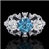 Image 2 : 2.26 ctw Intense Blue Diamond Art Deco Micro Pave Ring 18k White Gold - REF-254X5A