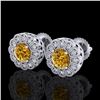 Image 1 : 1.32 ctw Intense Fancy Yellow Diamond Art Deco Earrings 18k White Gold - REF-218K2Y