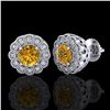 Image 2 : 1.32 ctw Intense Fancy Yellow Diamond Art Deco Earrings 18k White Gold - REF-218K2Y