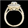 Image 2 : 2.09 ctw Certified Diamond Solitaire Halo Ring 10k Yellow Gold - REF-231A8N