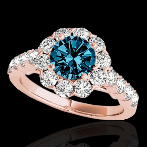 2.35 ctw SI Certified Fancy Blue Diamond Halo Ring 10k Rose Gold - REF-184K3Y