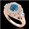 Image 1 : 2.11 ctw Intense Blue Diamond Art Deco 3 Stone Ring 18k Rose Gold - REF-283H6R