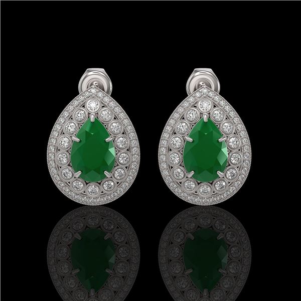 9.74 ctw Certified Emerald & Diamond Victorian Earrings 14K White Gold - REF-309H3R