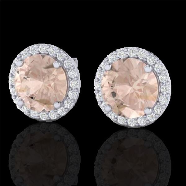 3 ctw Morganite & Halo VS/SI Diamond Micro Pave Earrings 18k White Gold - REF-81X3A