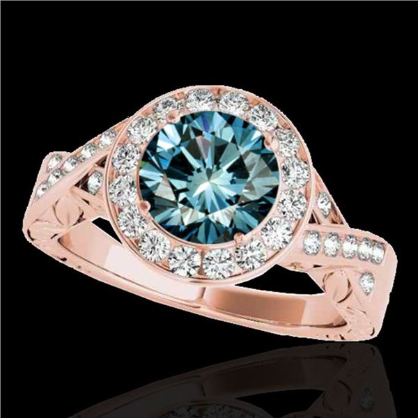 1.75 ctw SI Certified Fancy Blue Diamond Halo Ring 10k Rose Gold - REF-218G2W