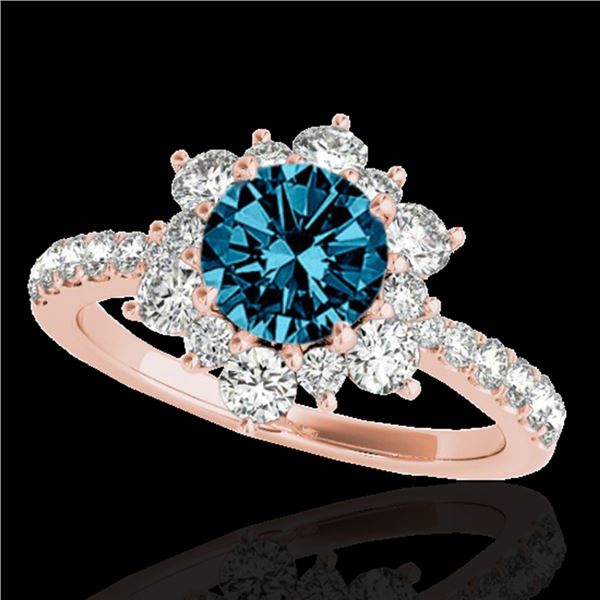 2 ctw SI Certified Blue Diamond Solitaire Halo Ring 10k Rose Gold - REF-163H6R