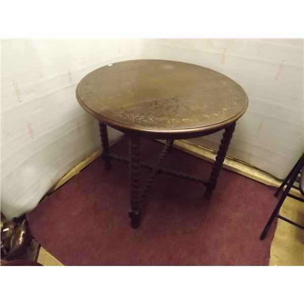 ANTIQUE BARLEY TWIST ROUND WOODEN HAND CARVED CONVERSATION TABLE