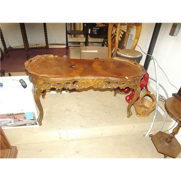 VICTORIAN ORNATE CARVED INLAY COFFEE TABLE