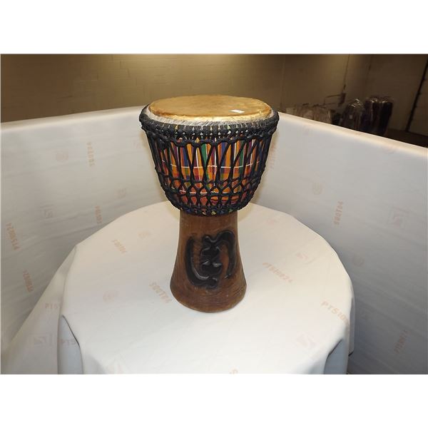 WOOD CARVED AND HIDE BONGO STYLE AFRICAN DRUM