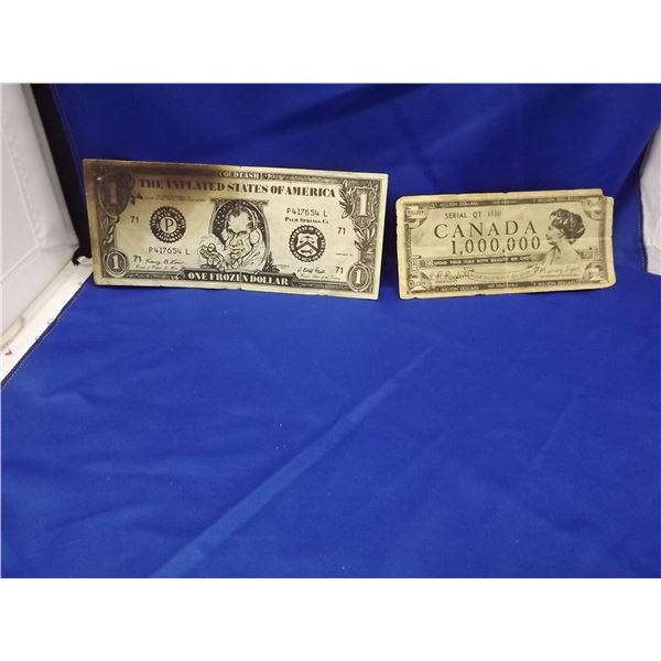LOT OF 2 CNDN & US FUNNY MONEY BILLS. CNDN $1,000,000 & US $1
