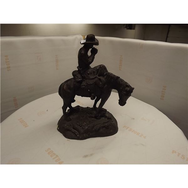 BRONZED COWBOY ON HORSE ESTATE STATUE/ ORNAMENT