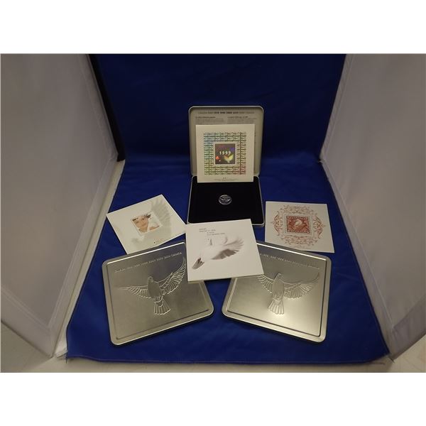 LOT OF 3 1999/2000 CNDN COMMEMORATIVE STAMP PACK - 3 STAMPS & 1 COIN