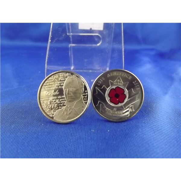 LOT OF 2 CNDN 25 CENT PIECES; 2012 BROCK & 2008 ARMISTICE