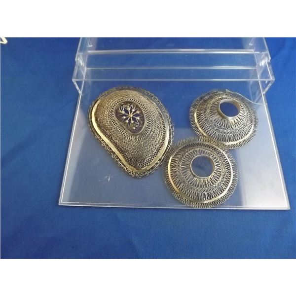 LOT OF 3 PIECES OF SILVER FILIGREE PIECES