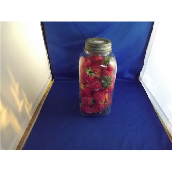 VINTAGE DREY SQUARE 1 QT MASON JAR W/ ZINC LIDS & DECORATIVE