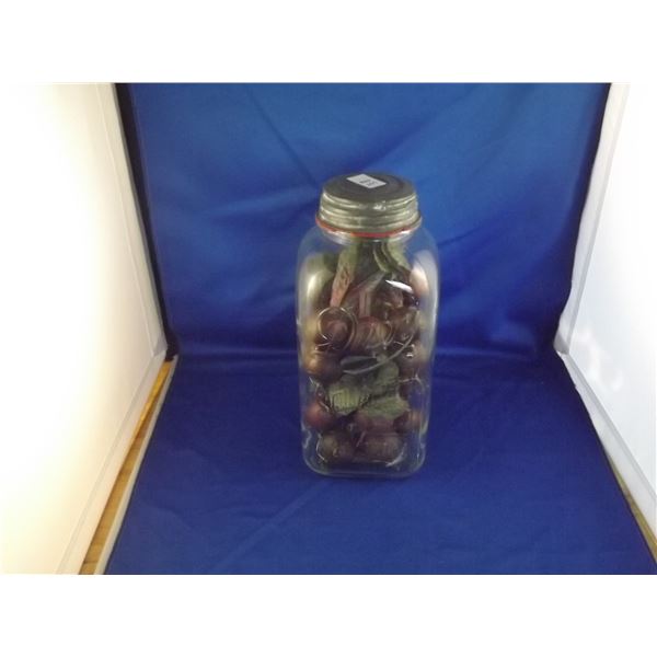 VINTAGE DREY SQUARE 1 QT MASON JAR W/ ZINC LIDS & DECORATIVE